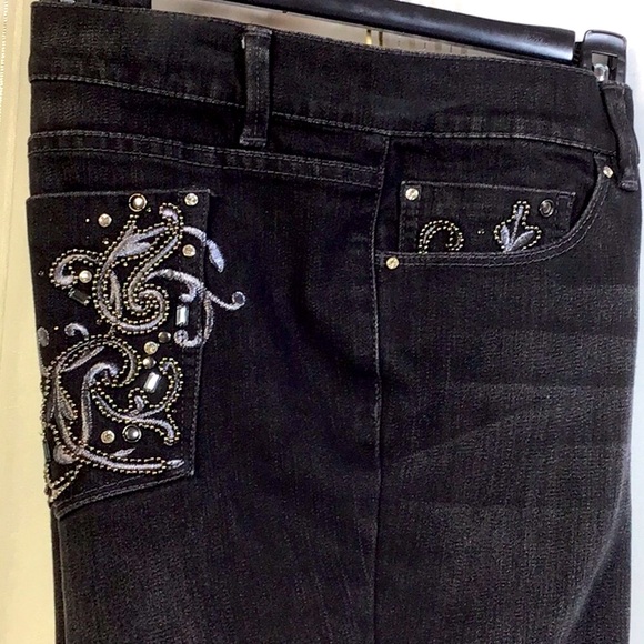White House Black Market Denim - WHBM Noir 14R Boot Leg Stretch Silver Rhinestone 5 Pocket Jeans